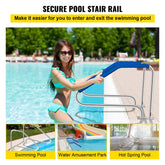 Pool Handrail, 49.4" x 34" Swimming Pool Stair Rail, 304 Stainless Steel Stair Pool Hand Rail Rated 375lbs Load Capacity, Pool Rail with Quick Mount Base Plate, and Complete Mounting Accessories